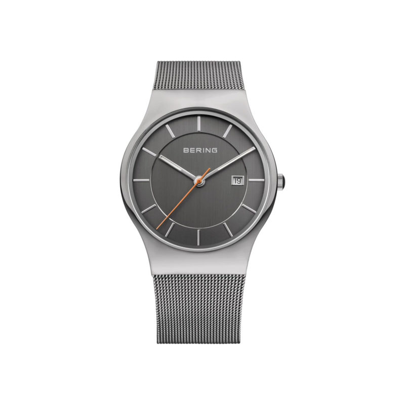 Reloj Bering unisex minimalista de acero con esfera de color gris y fecha